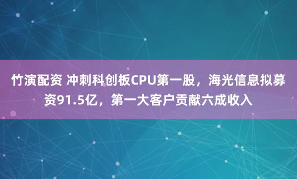 竹演配资 冲刺科创板CPU第一股，海光信息拟募资91.5亿，第一大客户贡献六成收入