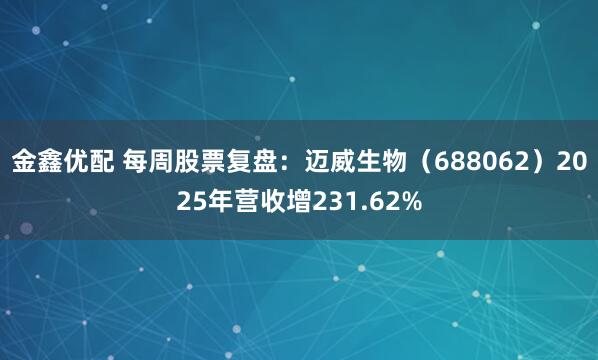 金鑫优配 每周股票复盘：迈威生物（688062）2025年营收增231.62%