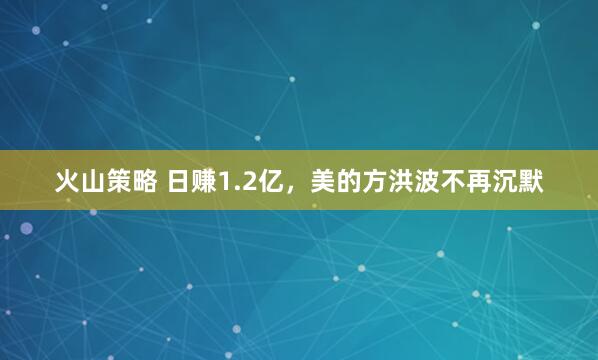 火山策略 日赚1.2亿，美的方洪波不再沉默
