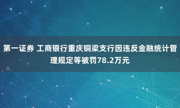 第一证券 工商银行重庆铜梁支行因违反金融统计管理规定等被罚78.2万元